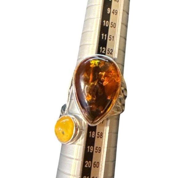 New Two Stone Baltic Amber Sterling Silver Adjustable Ring Unisex and Unique! - Picture 4 of 11
